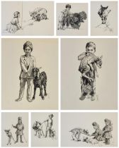 KAY NIXON, BRITISH, 1895 - 1988, WASHED MONOCHROME A collection of eight studies of farm animals and