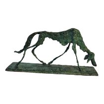 A MODERN BRONZE DOG STATUE Standing pose with verdigris patina. (approx 58cm x 30cm) Condition: good