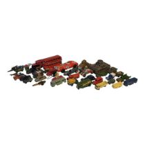 A COLLECTION OF VINTAGE TIN PLATE AND DIECAST MODEL VEHICLES To include a Triang Minic fire engine,