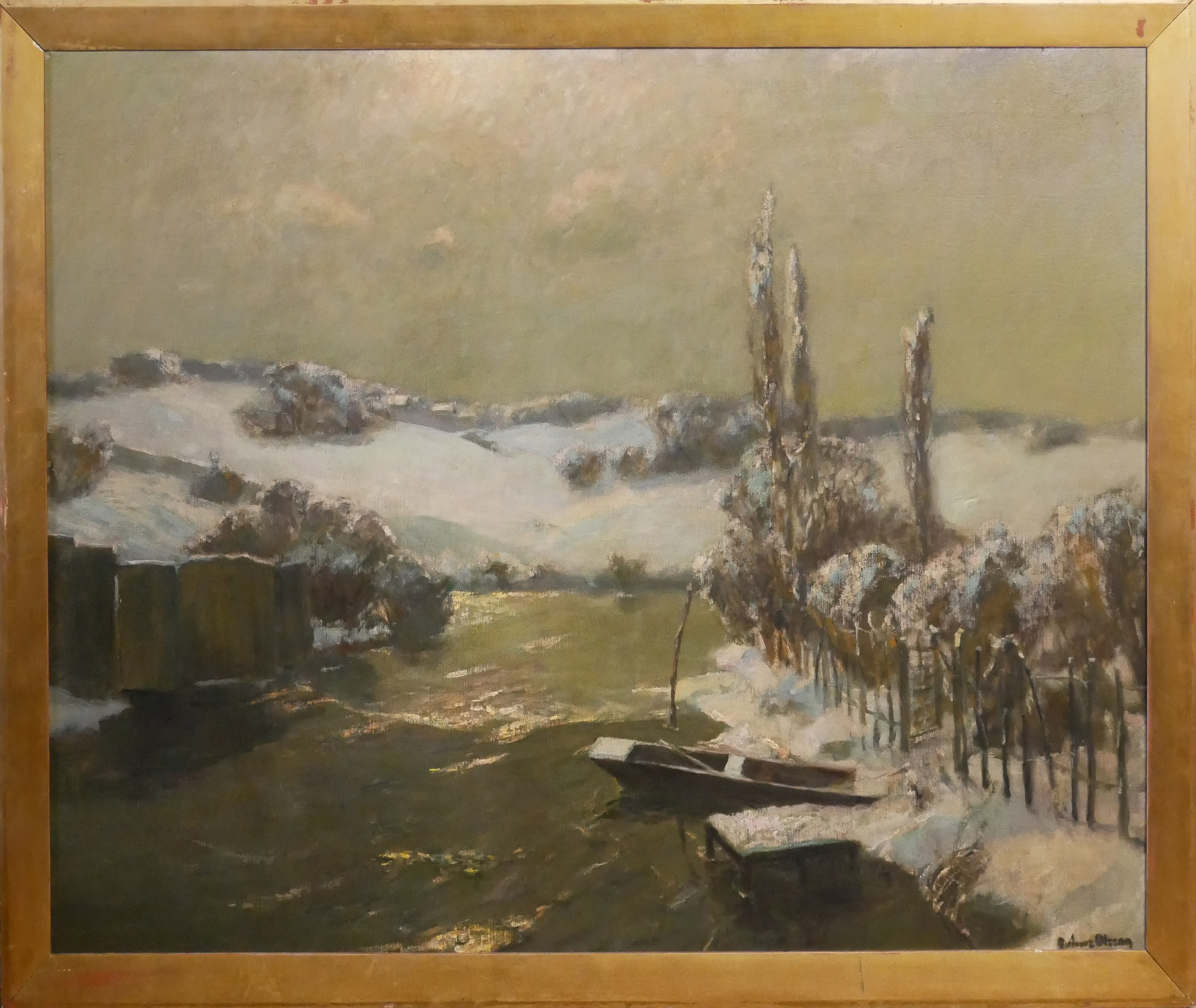 ALBERT JULIUS OLSSON, R.A., BRITISH, 1864 - 1942, OIL ON CANVAS Winter riverside landscape, - Image 2 of 5