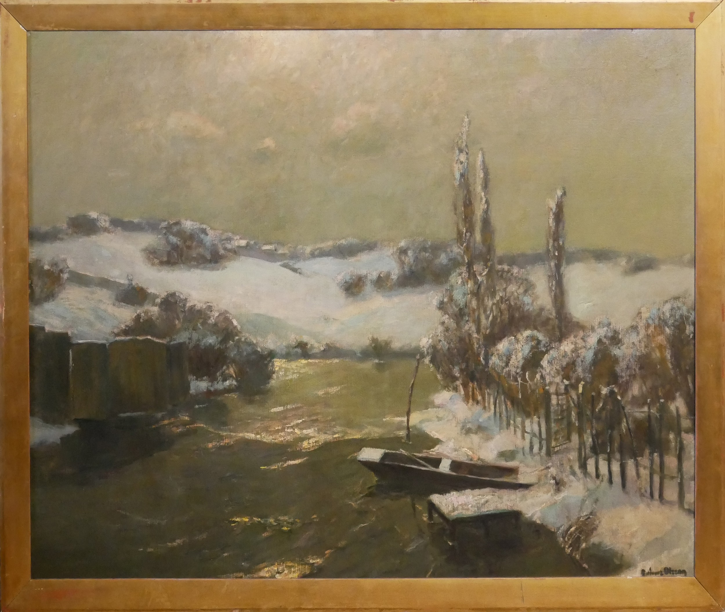 ALBERT JULIUS OLSSON, R.A., BRITISH, 1864 - 1942, OIL ON CANVAS Winter riverside landscape, - Image 3 of 5