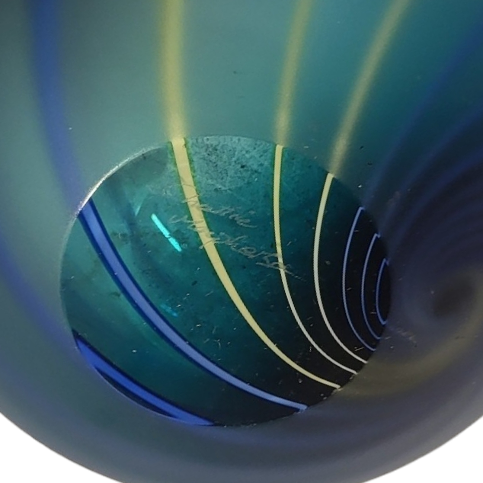 CHARLIE MACPHERSON, A CONTEMPORARY ART GLASS VASE Matt turquoise with coloured glass rods, - Image 2 of 3