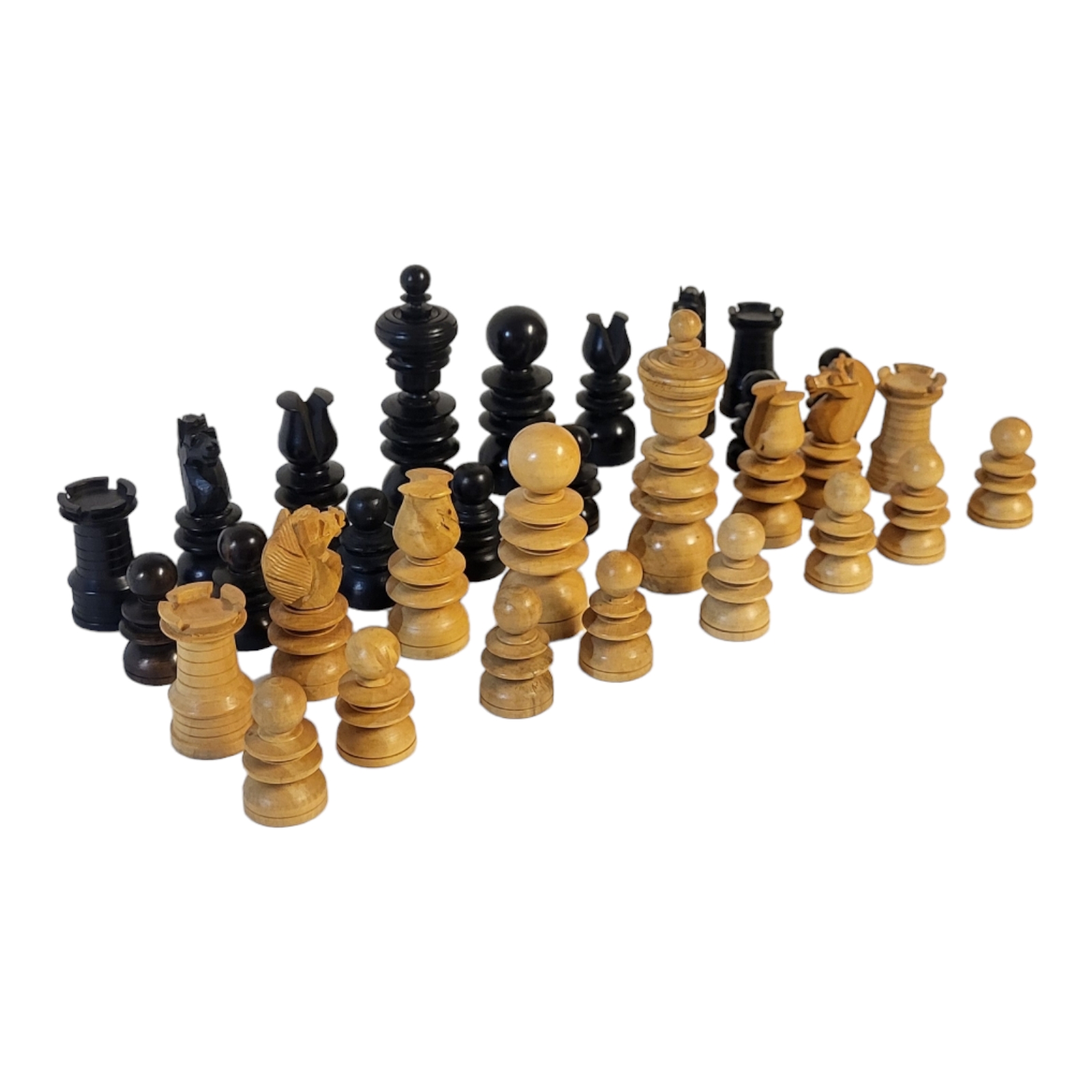 A LATE VICTORIAN/EARLY EDWARDIAN EBONY AND BOXWOOD CHESS SET In Old English pattern, retailed by - Image 2 of 3