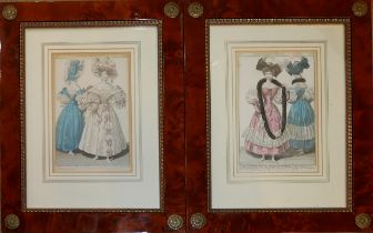 A PAIR OF EARLY 19TH CENTURY 'FASHION' HAND COLOURED ENGRAVINGS Titled 'Costume Parisiens', dated