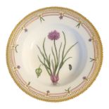 ROYAL COPENHAGEN, A RARE EARLY FLORA DANICA DESIGN BOTANICAL SPECIMEN JEWELLED CABINET PLATE,