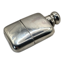 ASPREY OF LONDON, A LATE VICTORIAN HALLMARKED SILVER MOUNTED HIP FLASK Plain design, with engraved