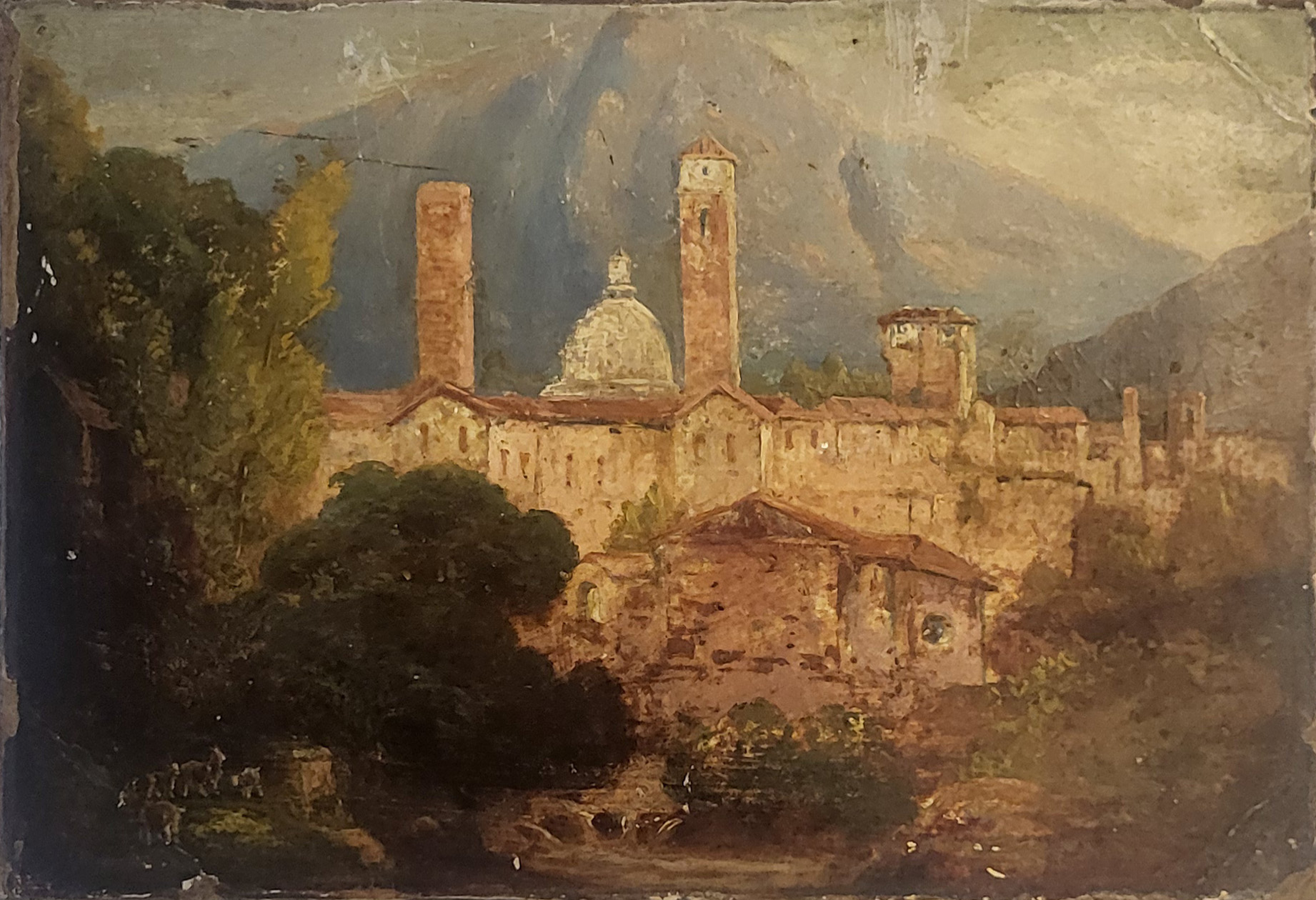 ATT. JOHN FREDERICK LEWIS, 1805 - 1876, OIL ON CANVAS Landscape view, Cathedral Santa Maria del