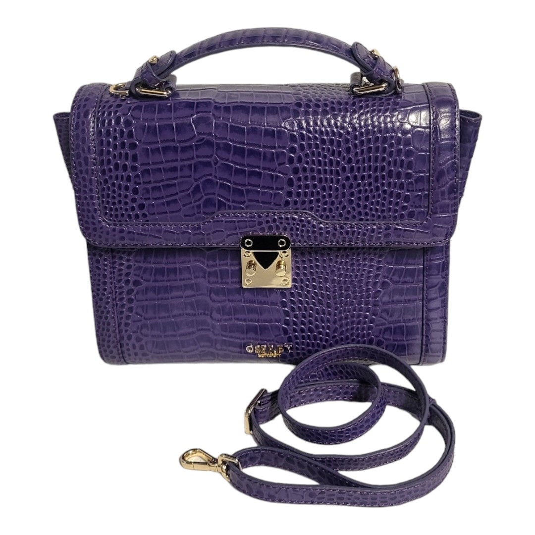 OSPREY, A VINTAGE PURPLE LEATHER HANDBAG Having a single handle, crocodile skin design and floral - Image 9 of 9