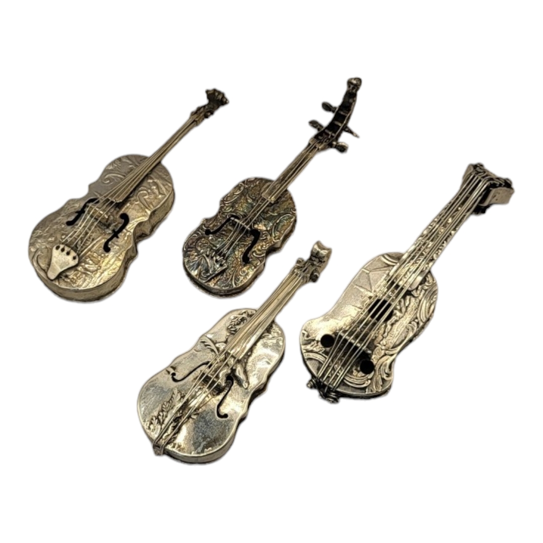 A COLLECTION OF FOUR EARLY 20TH CENTURY SILVER NOVELTY CELLO Having embossed figural decoration, - Image 2 of 4