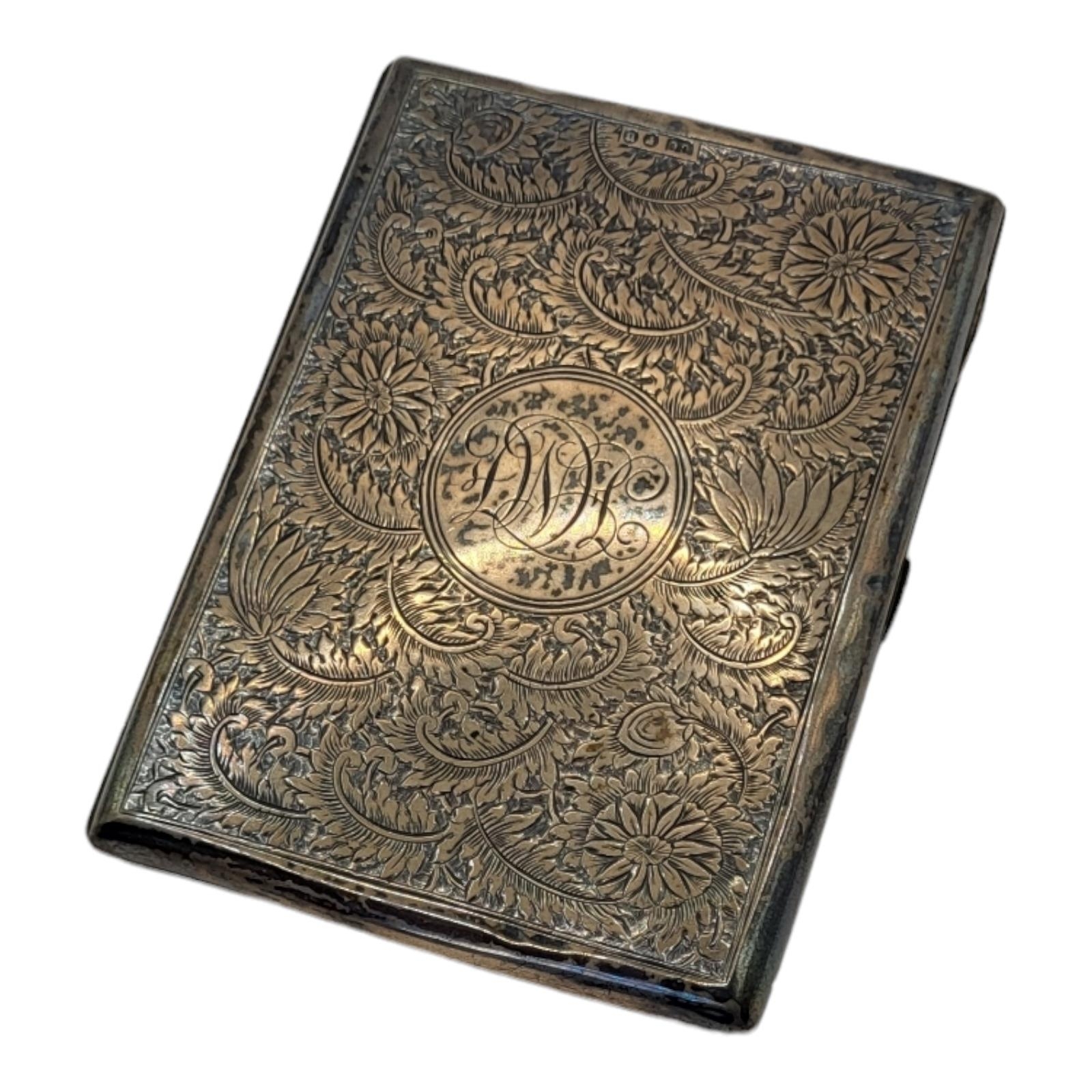 A VICTORIAN SILVER RECTANGULAR CARD CASE With engraved scrolled decoration and fitted silk interior, - Image 3 of 5