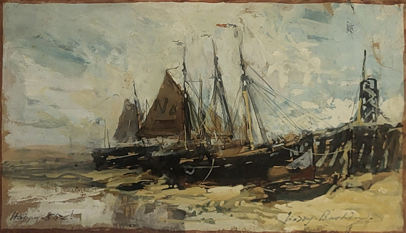 ALFRED T. BASTIEN, FLEMISH, 1873 - 1955, GOUACHE/PAPER Boats moored on the harbour, signed, framed