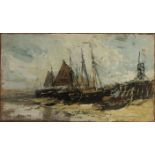 ALFRED T. BASTIEN, FLEMISH, 1873 - 1955, GOUACHE/PAPER Boats moored on the harbour, signed, framed