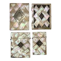 A COLLECTION OF FOUR 19TH CENTURY MOTHER OF PEARL CALLING CARD CASES Rectangular form with white