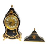 A 20TH CENTURY CONTESSE GILT BRASS MOUNTED EBONISED LACQUERED BRACKET MANTEL CLOCK Brass dial with