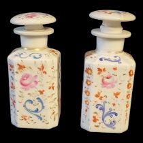 A PAIR OF 19TH CENTURY FRENCH PORCELAIN SCENT BOTTLES Octagonal form, with floral decoration (approx