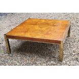 ATT. TO RENATO ZEVI, A STYLISH MID CENTURY ITALIAN BURR AND FIGURED WALNUT COFFEE TABLE With brass