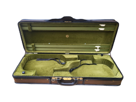 ATTRIBUTED TO M.A. GEORGE, A 20TH CENTURY DOUBLE VIOLIN CASE With brown canvas cover and green