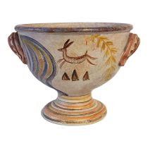 AN ITALIAN MODIGLIANI ETRUSCAN INSPIRED DESIGN TERRACOTTA PEDESTAL BOWL, CIRCA 2007 Hand thrown