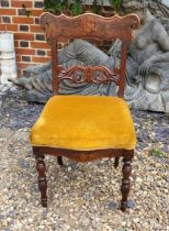 A 19TH CENTURY DUTCH INLAID MARQUETRY STANDARD CHAIR, having a carved back support, with upholstered