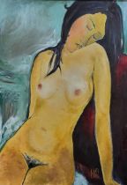 FOLLOWER OF AMEDEO MODIGLIANI, 1884 - 1920, OIL ON CANVAS Portrait, ,titled 'Seated Female',