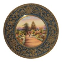 RUSHTON FOR ROYAL WORCESTER, A JEWELLED PORCELAIN CABINET PLATE Enamelled in bright colours with a