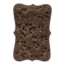 A 19TH CENTURY CHINESE SANDALWOOD 'DRAGON' CALLING CARD CASE Fine carving of opposing dragons. (