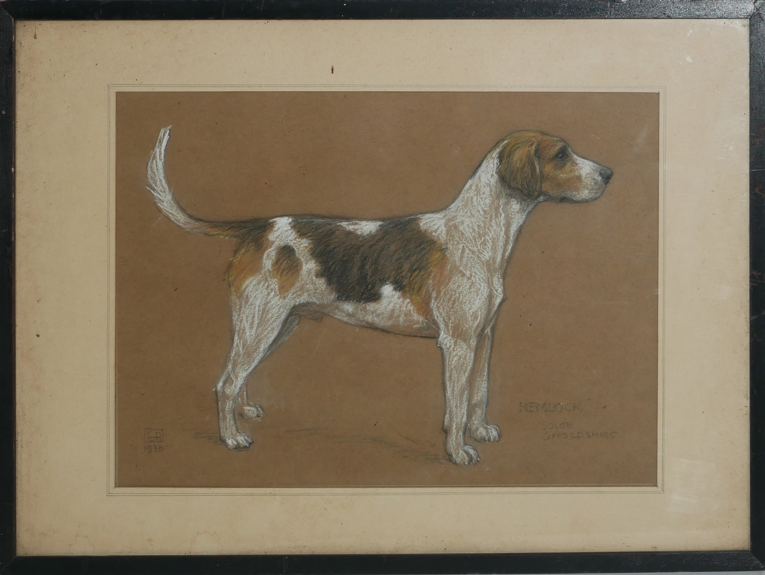 AN EARLY 20TH CENTURY PASTEL DOG STUDY, HUNTING BEAGLE IN STANDING POSE Titled 'Hemlock, South - Image 3 of 7