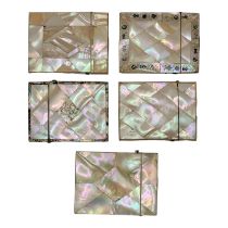 A COLLECTION OF FIVE 19th CENTURY MOTHER OF PEARL CALLING CARD CASES Rectangular form with diamond