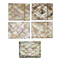 A COLLECTION OF FIVE 19TH CENTURY MOTHER OF PEARL CALLING CARD CASES Rectangular form with diamond
