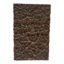 A 19TH CENTURY CHINESE CARVED SANDALWOOD CALLING CARD CASE Fine carved traditional landscape of
