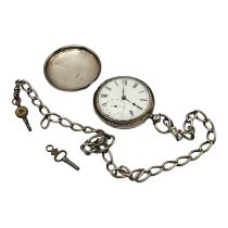 DENT OF LONDON, A VICTORIAN SILVER FULL HUNTER GENTS POCKET WATCH AND ALBERT CHAIN Having key wind