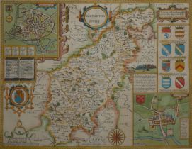 JOHN SPEED, AN 18TH CENTURY HAND COLOURED MAP OF NORTHAMPTONSHIRE With text to reverse chapter 28