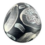 A 20TH CENTURY STUDIO POTTERY EGG FROM VASE Salt glazed, partial incised decoration, unsigned. (h