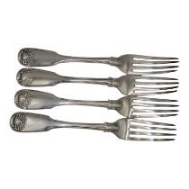 SAMUEL HAYNE & DUDLEY CATER, THREE GEORGIAN SILVER FORKS Hallmarked London, 1836, together with