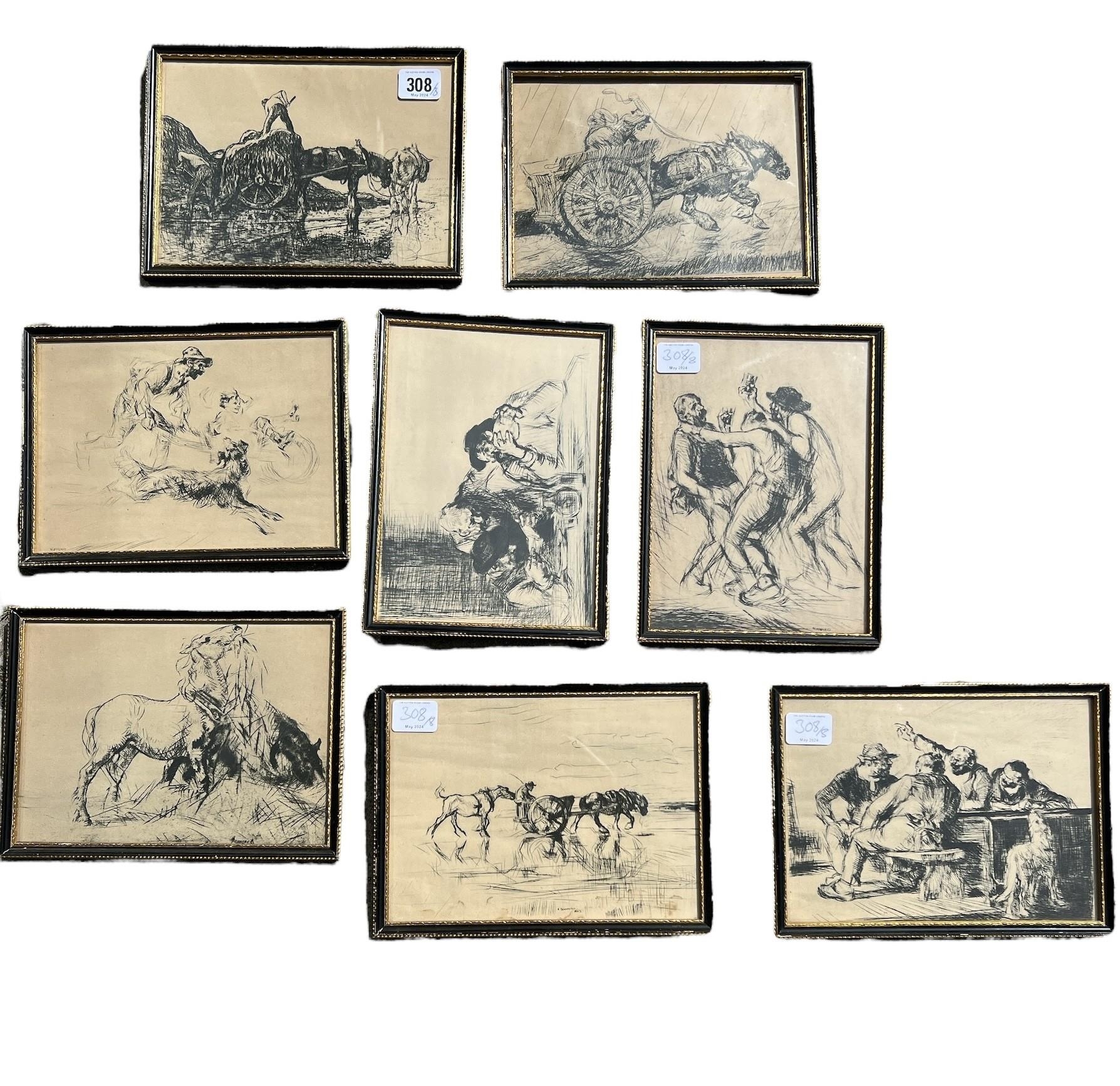 AFTER EDMUND BLAMPIED, A COLLECTION OF EIGHT PRINTS To include horse driving carts and figures in