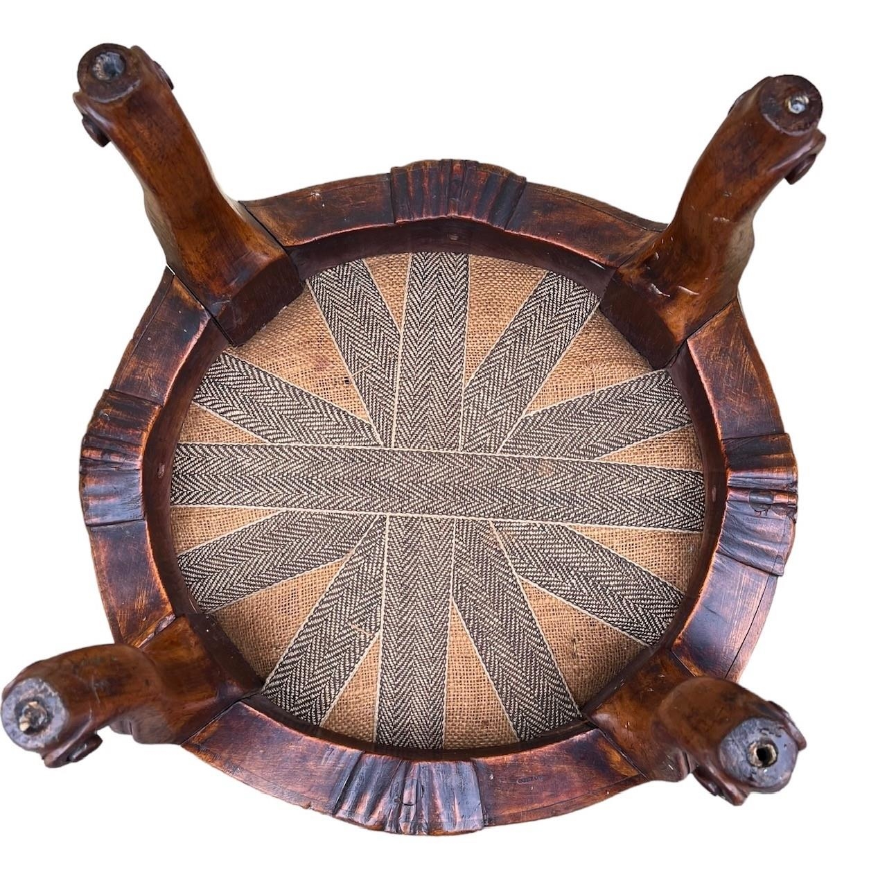 GILLOWS, A 19TH CENTURY CARVED WALNUT CIRCULAR FOOTSTOOL The upholstered top, raised on four - Image 7 of 8