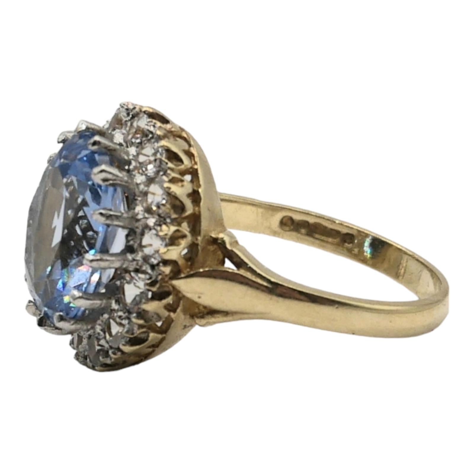 A VINTAGE 9CT GOLD, BLUE TOPAZ AND WHITE TANZANITE RING Having central oval cut blue topaz ( - Image 7 of 7