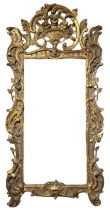 A LARGE 18TH CENTURY FRENCH LOUIS XV ROCOCO CARVED GILTWOOD AND PAINTED PIER MIRROR The framed