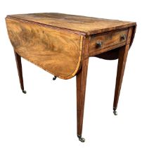 AN EARLY 19TH CENTURY MAHOGANY AND INLAID PEMBROKE TABLE With two single drawers raised on square