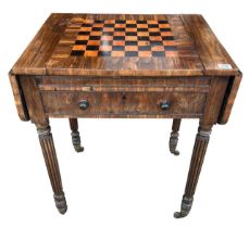 MANNER OF GILLOWS, AN EARLY 19TH CENTURY DROP FLAP GONCALO ALVES CHESS GAME TABLE The sliding