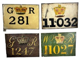 A COLLECTION OF FOUR 19TH CENTURY STAGECOACH LICENSE PLATES. (largest 25.5cm x 17.8cm)