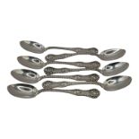 DOMINICK & HAFF, A SET OF SEVEN EARLY 20TH CENTURY AMERICAN SILVER TEASPOONS Having stylised queen