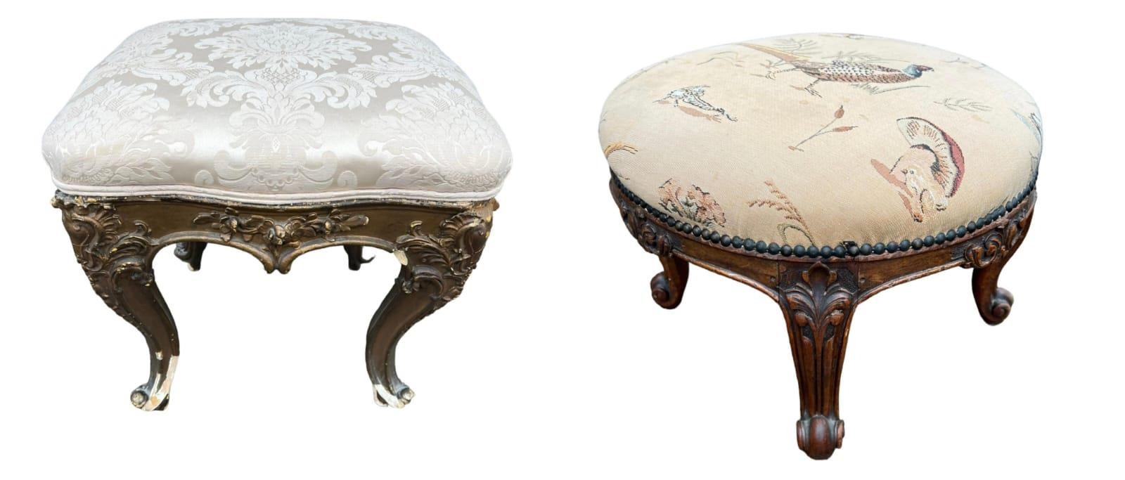 GILLOWS, A 19TH CENTURY CARVED WALNUT CIRCULAR FOOTSTOOL The upholstered top, raised on four