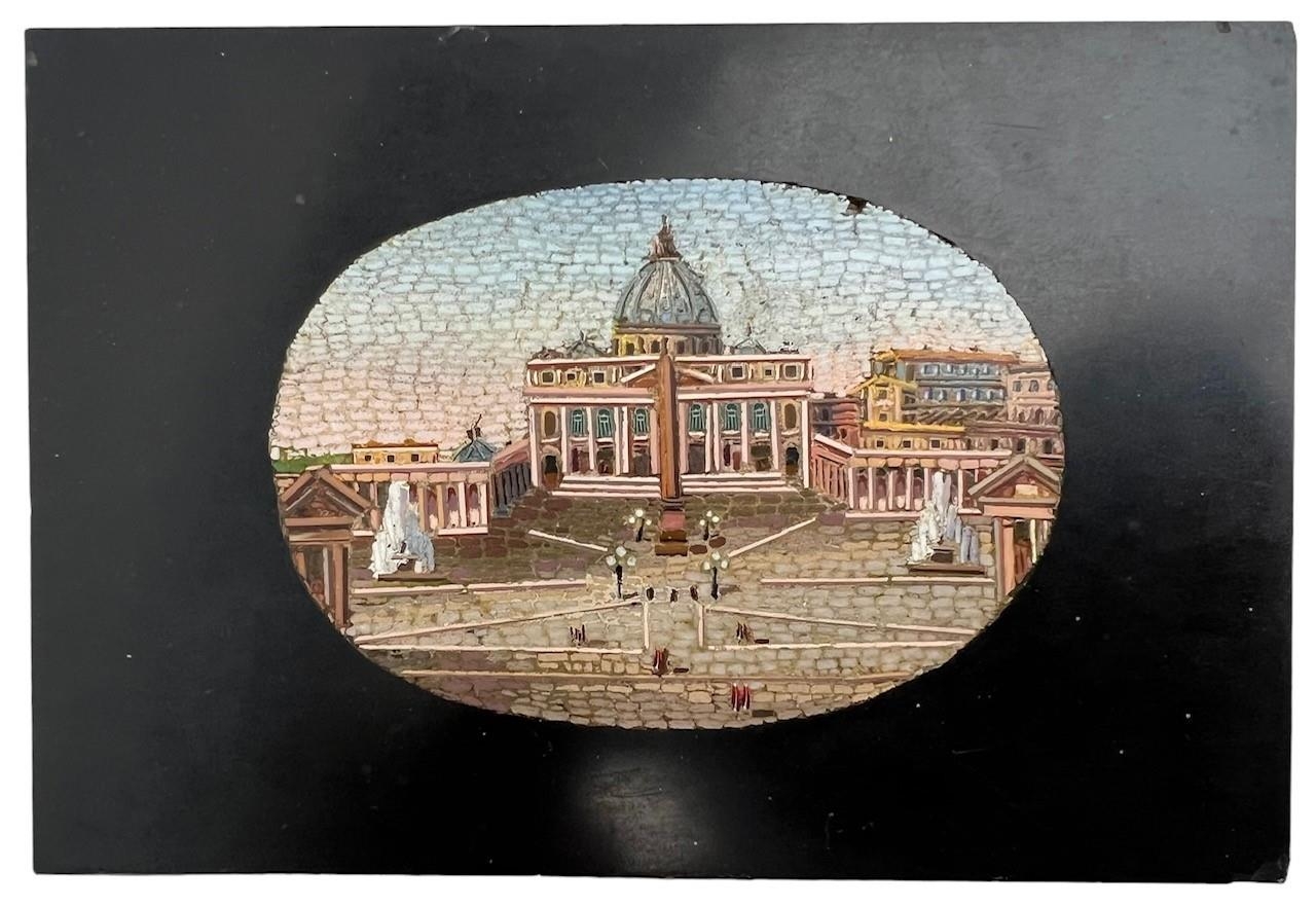 A 19TH CENTURY ITALIAN GRAND TOUR MICRO MOSAIC PAPERWEIGHT St. Peter's Basilica and Square set
