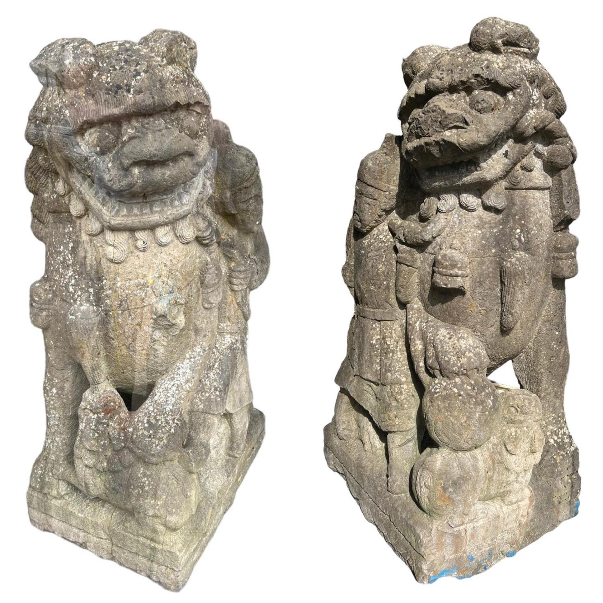 A LARGE RARE PAIR OF CHINESE 15TH CENTURY CARVED STONE MING DYNASTY YONGLE PERIOD BUDDHIST LIONS - Image 2 of 20