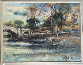 MICHAEL D’AGUILAR, BRITISH, 1924 - 2011, PASTEL ON PAPER Wooded river landscape, signed lower right,