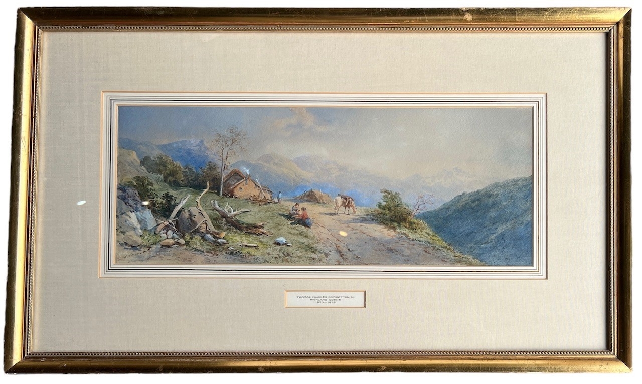 THOMAS CHARLES LEESON ROWBOTHAM, 1823 - 1875, WATERCOLOUR Mountain landscape, with figures, signed