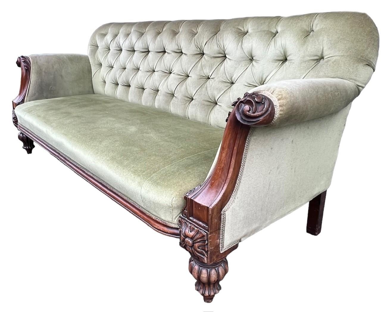 MANNER OF GILLOWS, A 19TH CENTURY CARVED MAHOGANY BUTTONED BACK UPHOLSTERED SETTEE With carved - Image 2 of 3
