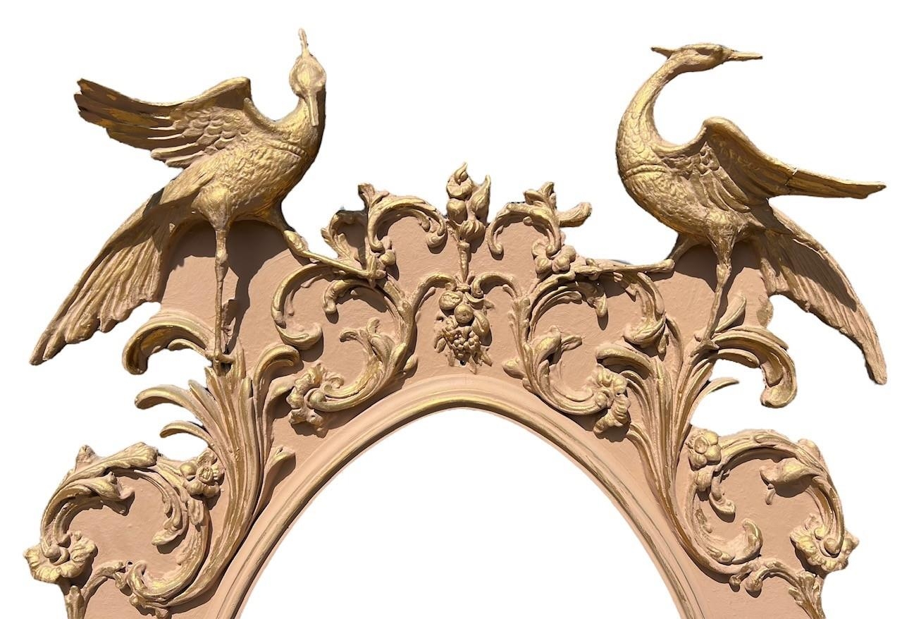 MANNER OF THOMAS CHIPPENDALE, A FINE CHINESE CHIPPENDALE DESIGN CARVED GILTWOOD AND PAINTED OVAL - Image 3 of 12