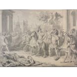 A 17TH CENTURY PEN, INK AND WASH DRAWING STUDY The Battle of Metaurus with Roman soldiers on